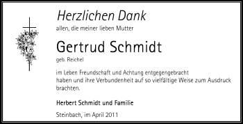 Traueranzeige von Gertrud Schmidt von Odenwälder Echo