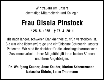 Traueranzeige von Gisela Pinstock von Echo-Zeitungen (Gesamtausgabe)