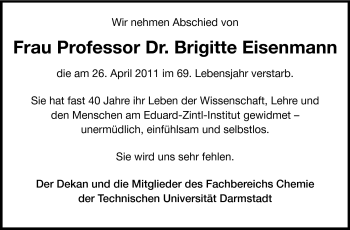 Traueranzeige von Brigitte Eisenmann von Echo-Zeitungen (Gesamtausgabe)