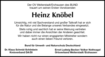 Traueranzeige von Heinz Knöbel von Echo-Zeitungen (Gesamtausgabe)