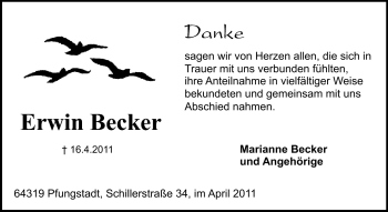 Traueranzeige von Erwin Becker von Echo-Zeitungen (Gesamtausgabe)