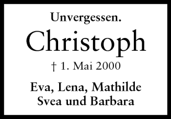 Traueranzeige von Christoph - von Darmstädter Echo, Odenwälder Echo, Rüsselsheimer Echo, Groß-Gerauer-Echo, Ried Echo