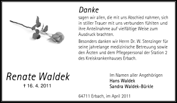 Traueranzeige von Renate Waldek von Odenwälder Echo