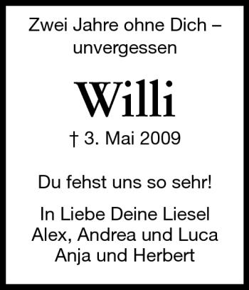 Traueranzeige von Willi - von Odenwälder Echo