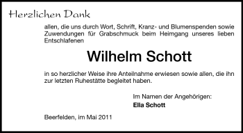 Traueranzeige von Wilhelm Schott von Odenwälder Echo