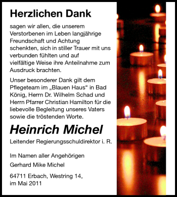 Traueranzeige von Heinrich Michel von Echo-Zeitungen (Gesamtausgabe)