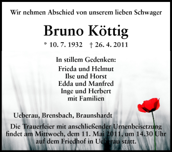 Traueranzeige von Bruno Köttig von Echo-Zeitungen (Gesamtausgabe)