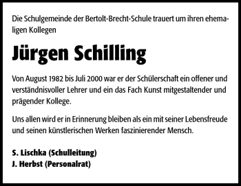 Traueranzeige von Jürgen Schilling von Echo-Zeitungen (Gesamtausgabe)