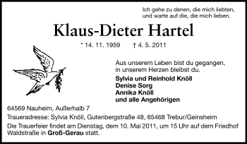 Traueranzeige von Klaus-Dieter Hartel von Rüsselsheimer Echo, Groß-Gerauer-Echo, Ried Echo