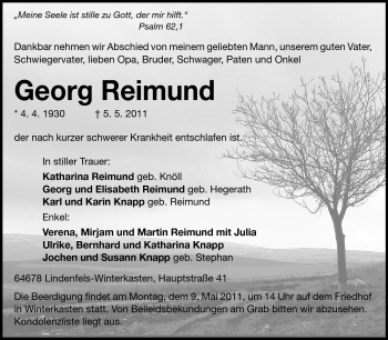 Traueranzeige von Georg Reimund von Odenwälder Echo