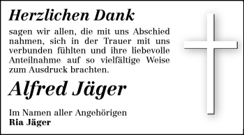 Traueranzeige von Alfred Jäger  von Odenwälder Echo
