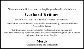 Traueranzeige von Gerhard Krämer von Echo-Zeitungen (Gesamtausgabe)