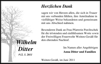 Traueranzeige von Wilhelm Ditter von Odenwälder Echo