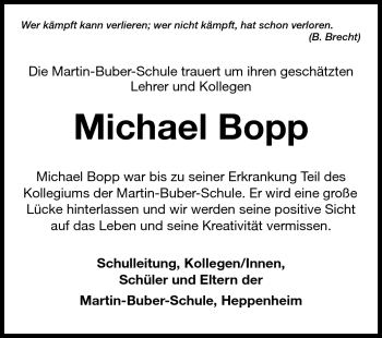 Traueranzeige von Michael Bopp von Starkenburger Echo