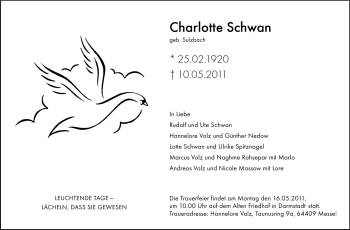 Traueranzeige von Charlotte Schwan von Echo-Zeitungen (Gesamtausgabe)
