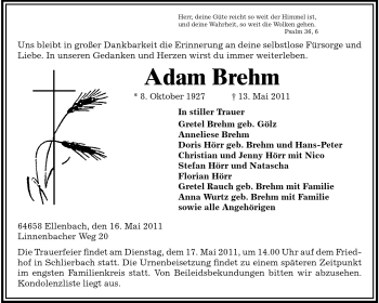 Traueranzeige von Adam Brehm von Starkenburger Echo