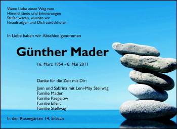 Traueranzeige von Günther Mader von Odenwälder Echo