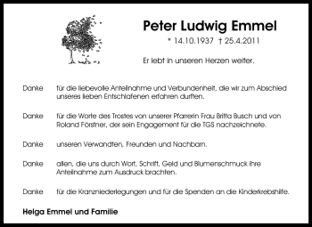 Traueranzeige von Peter Emmel von Rüsselsheimer Echo, Groß-Gerauer-Echo, Ried Echo