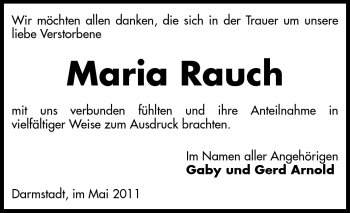 Traueranzeige von Maria Rauch von Echo-Zeitungen (Gesamtausgabe)