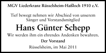 Traueranzeige von Hans Günter Schepp von Rüsselsheimer Echo, Groß-Gerauer-Echo, Ried Echo