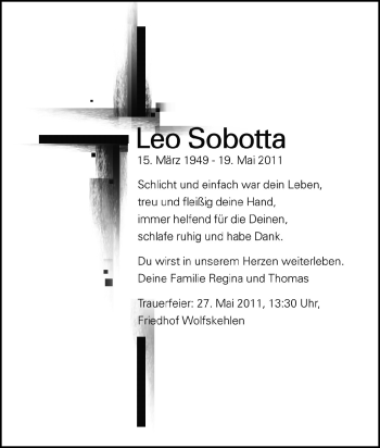 Traueranzeige von Leo Sobotta von Rüsselsheimer Echo, Groß-Gerauer-Echo, Ried Echo