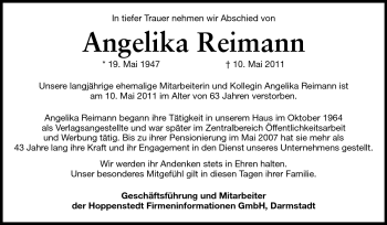 Traueranzeige von Angelika Reimann von Echo-Zeitungen (Gesamtausgabe)