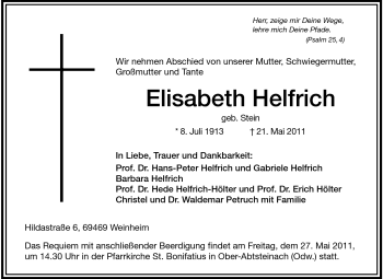 Traueranzeige von Elisabeth Helfrich von Starkenburger Echo
