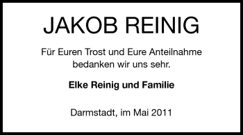 Traueranzeige von Jakob Reinig von Echo-Zeitungen (Gesamtausgabe)