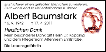 Traueranzeige von Albert Baumstark von Echo-Zeitungen (Gesamtausgabe)