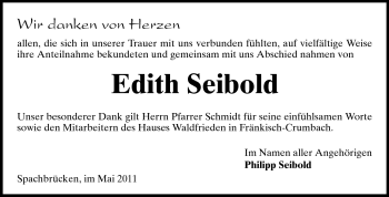 Traueranzeige von Edith Seibold von Darmstädter Echo, Odenwälder Echo, Rüsselsheimer Echo, Groß-Gerauer-Echo, Ried Echo
