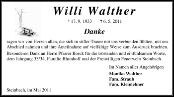 Traueranzeige von Willi Walther von Odenwälder Echo