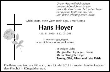 Traueranzeige von Hans Hoyer von Rüsselsheimer Echo, Groß-Gerauer-Echo, Ried Echo