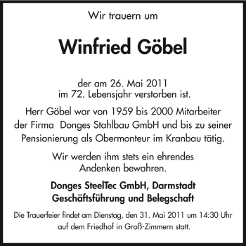 Traueranzeige von Winfried Göbel von Echo-Zeitungen (Gesamtausgabe)