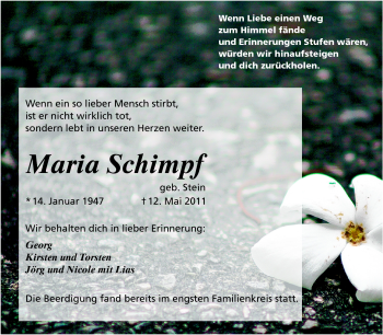Traueranzeige von Marie Schimpf von Odenwälder Echo
