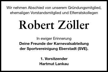 Traueranzeige von Robert Zöller von Echo-Zeitungen (Gesamtausgabe)