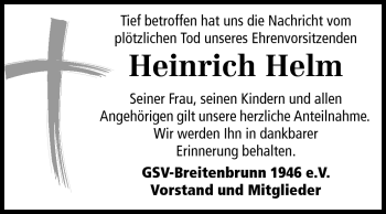 Traueranzeige von Heinrich Helm von Odenwälder Echo