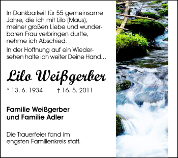 Traueranzeige von Lilo Weißgerber von Echo-Zeitungen (Gesamtausgabe)