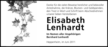 Traueranzeige von Elisabeth Lenhardt von Starkenburger Echo