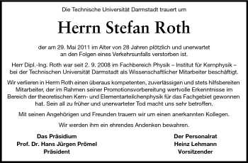 Traueranzeige von Stefan Roth von Echo-Zeitungen (Gesamtausgabe)