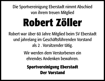 Traueranzeige von Robert Zöller von Echo-Zeitungen (Gesamtausgabe)