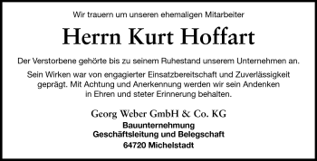 Traueranzeige von Kurt Hoffart von Odenwälder Echo