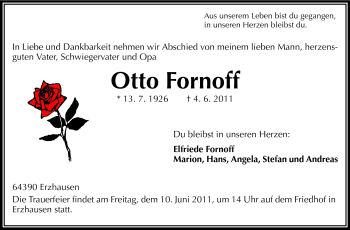 Traueranzeige von Otto Fornhoff von Echo-Zeitungen (Gesamtausgabe)