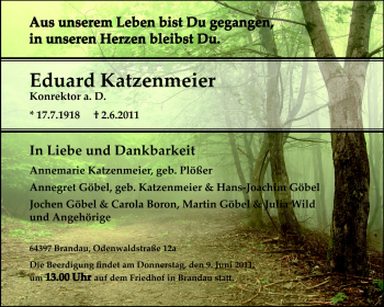 Traueranzeige von Eduard Katzenmeier von Echo-Zeitungen (Gesamtausgabe)