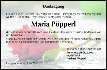 Traueranzeige von Maria Pöpperl von Starkenburger Echo