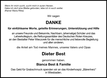 Traueranzeige von Dieter Best von Odenwälder Echo