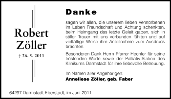 Traueranzeige von Robert Zöller von Echo-Zeitungen (Gesamtausgabe)