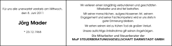 Traueranzeige von Jörg Mader von Echo-Zeitungen (Gesamtausgabe)