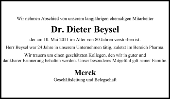 Traueranzeige von Dr. Dieter Beysel von Echo-Zeitungen (Gesamtausgabe)