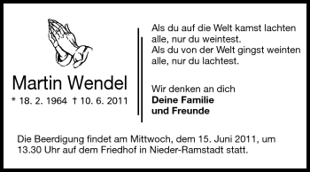 Traueranzeige von Martin Wendel von Echo-Zeitungen (Gesamtausgabe)