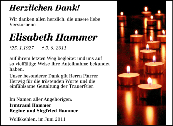 Traueranzeige von Elisabeth Hammer von Rüsselsheimer Echo, Groß-Gerauer-Echo, Ried Echo